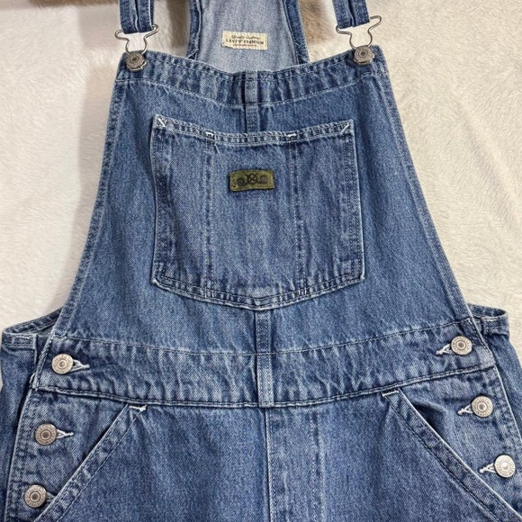Levi's M Highwater Denim Overalls Distressed Acid Wash Wide Leg Cropped Grunge - Picture 2 of 12
